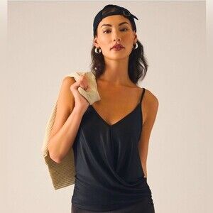 NWT Anthropologie Porridge Shine Wrap Tank Top Black Size Medium